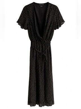 Sanctuary Black & Rust Polka Dot Wrap Jumpsuit - Size XS